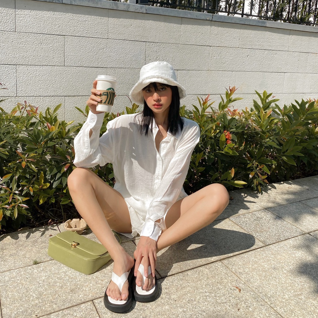 Áo sơ mi nữ dài tay TOPTIFY vải lụa nhăn trơn basic form rộng ulzzang phong cách vintage sva02