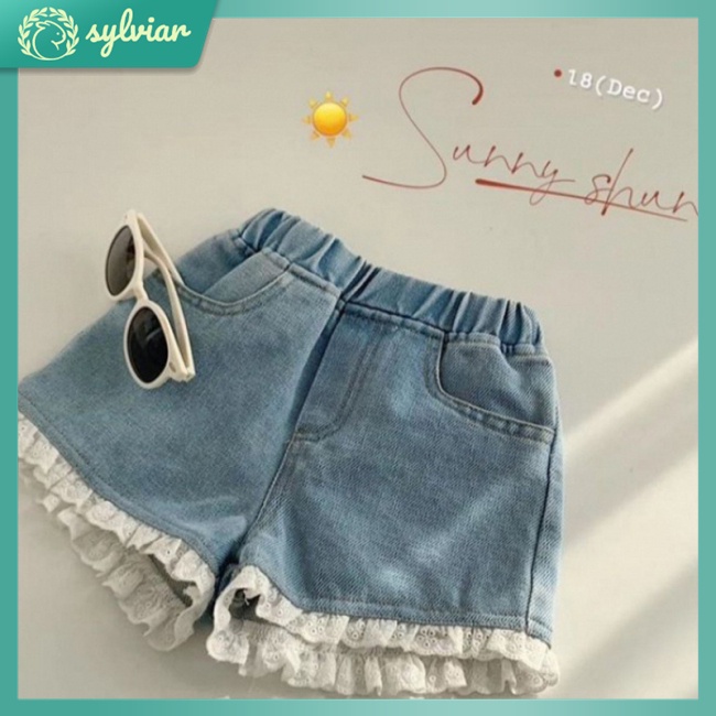 Quần Short Denim Viền Ren Lưng Vừa Thời Trang Mùa Hè Cho Nữ