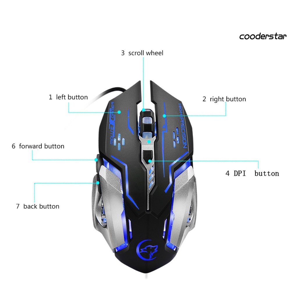 Chuột Chơi Game Có Dây Đèn Led 6 Màu Ywyt G815