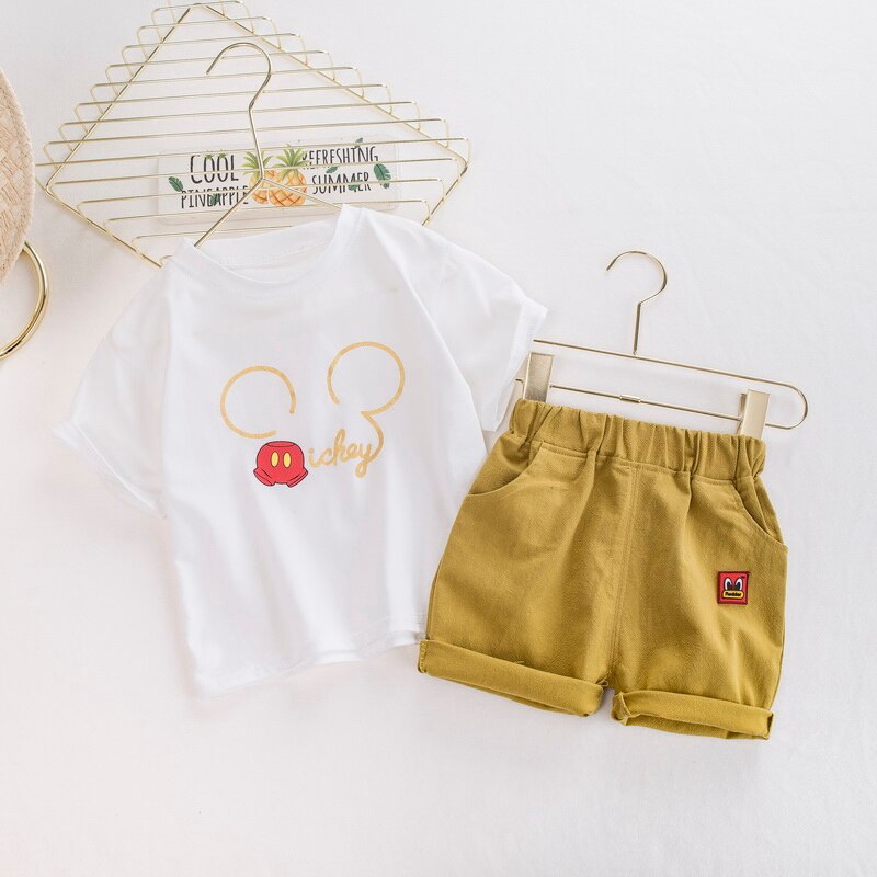 Set Đồ Thể Thao Gồm Áo Thun Cotton In Hình Chuột Mickey + Quần Ngắn Thời Trang Mùa Hè Cho Bé Trai
