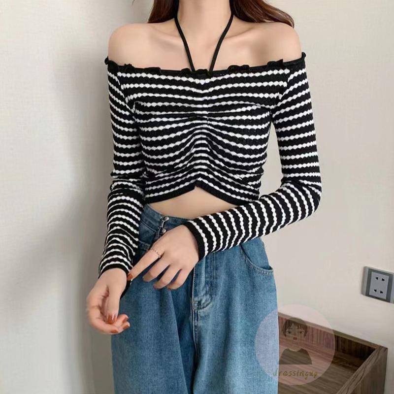 Áo Tank Top Tay Dài Hở Vai Màu Sắc Đơn Giản Dành Cho Nữ