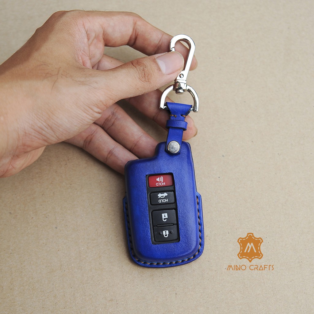 Bao chìa khóa móc đeo thắt lưng cho chìa khóa xe Toyota (Xanh nước biển) - Chế tác thủ công Handmade - Đồ da thật