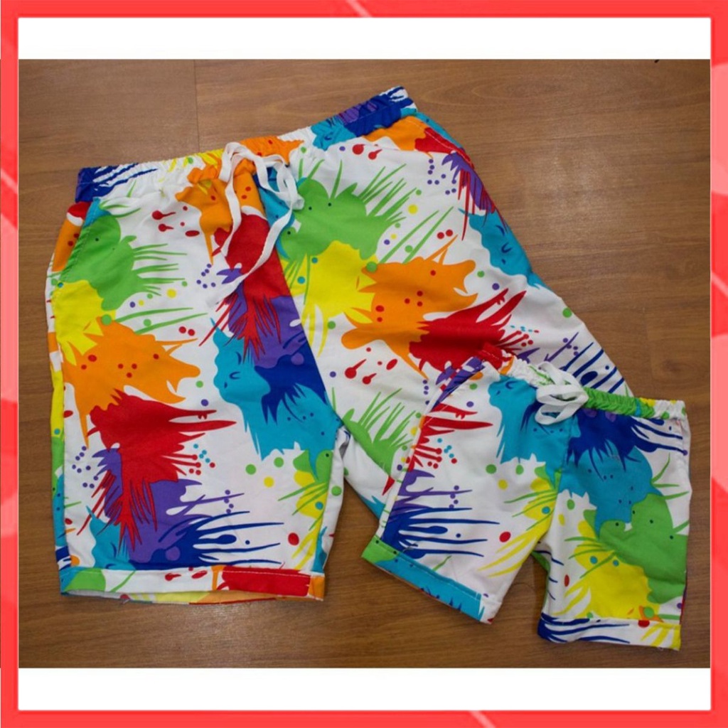 Quần short đi biển nhóm cao cấp Familylove – Họa tiết màu sắc tươi mát
