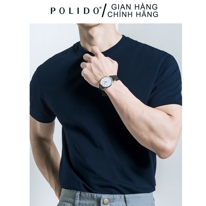 Áo Phông Trơn CEFFYLO Màu Xanh Navy Vải Cotton Co Giãn 4 Chiều