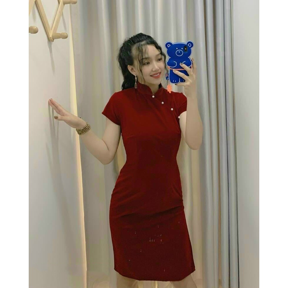 [HOT]ĐẦM NHUNG ĐỎ XẺ TÀ DIỆN TẾT XQ2812201