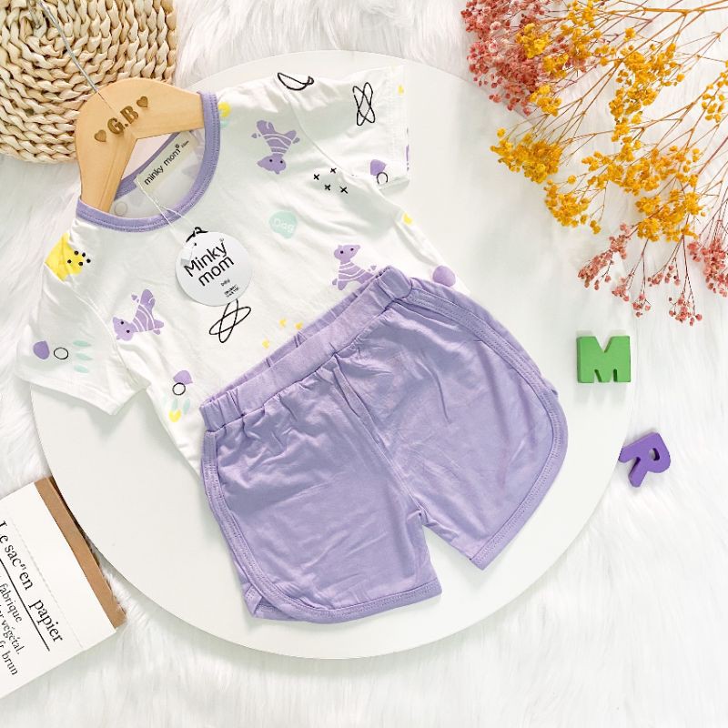 Bộ ngắn tay thun lạnh Minky Mom CÓ SIZE ĐẠI cho bé trai bé gái từ 7-27kg