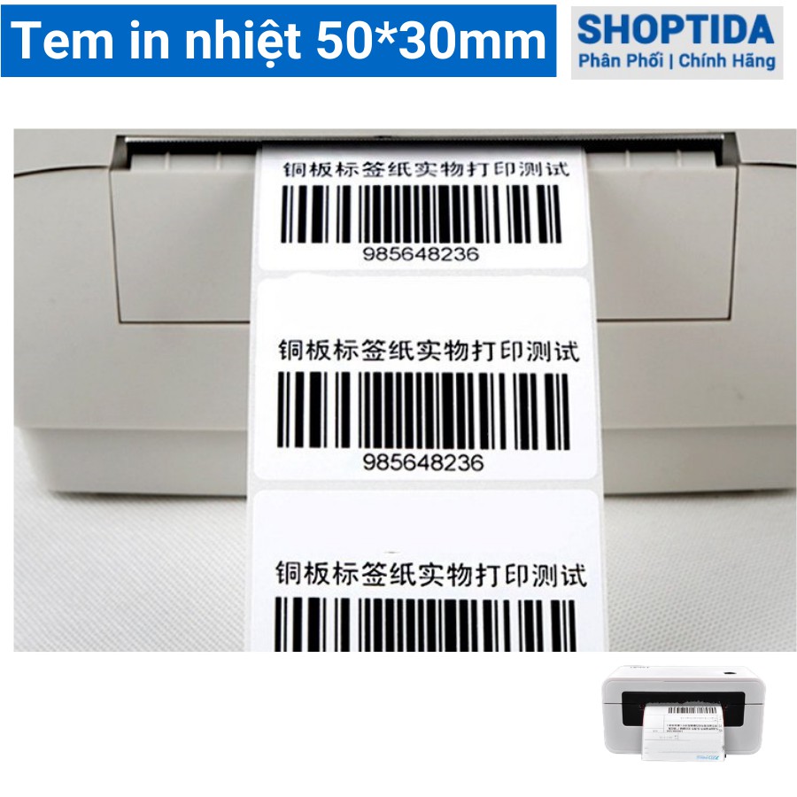 Tem in nhiệt Shoptida loại 1400 tem 50*53mm in minicode, qr code, lời cảm ơn, sử dụng cho máy in nhiệt Shoptida SP46