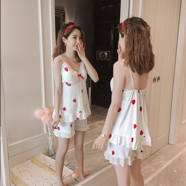 Bộ Ngủ 2 Dây Quả Dâu Cute Có Lót Ngực | BigBuy360 - bigbuy360.vn