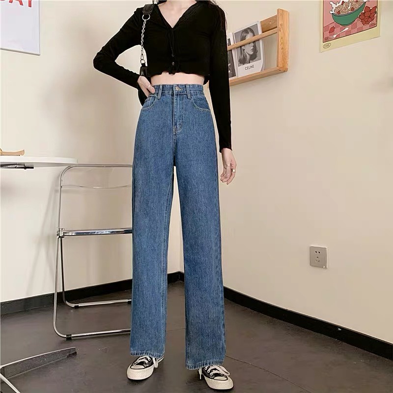 Quần bò nữ - quần jeans ống rộng lưng cao, vải bò dày đẹp , không giãn ,dáng suông