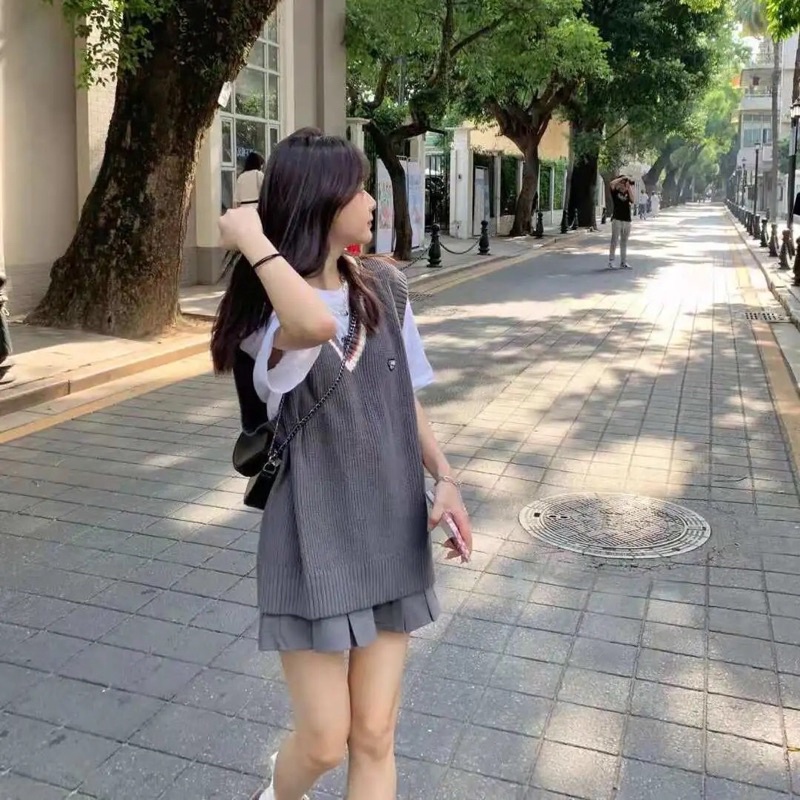 Gile Len Học Sinh | Áo Gile Len cổ V viền trắng mềm mịn Hot trend Ulzzang phong cách Hàn quốc