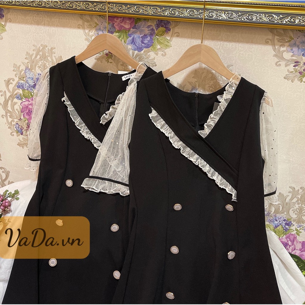Đầm Suông cổ V viền phối tay lưới kim tuyến đơn giản xinh xắn đi chơi, dạo phố, dự tiệc - Thời Trang VADA - (Đ26) | BigBuy360 - bigbuy360.vn