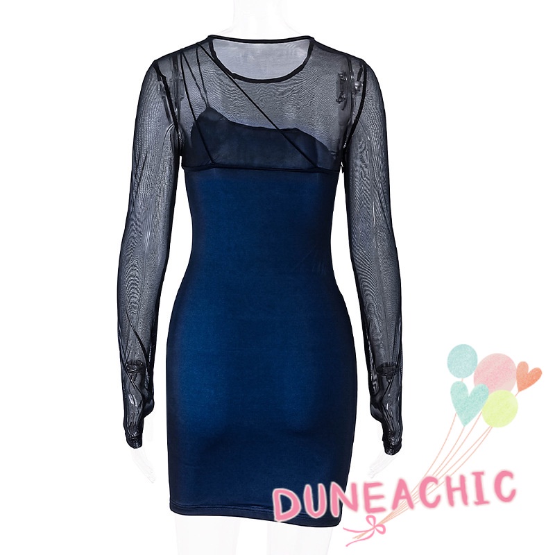 DUNEA Đầm dài tay phối lưới phong cách quyến rũ cho nữ