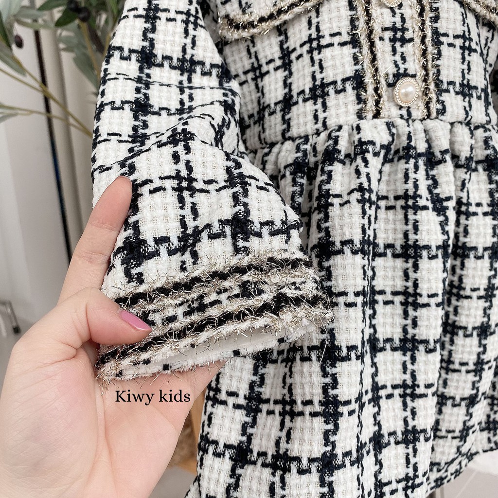 Váy dạ Tweed dáng xòe điệu đà KIWY KIDS68 lót lông mềm mịn cho bé gái từ 1 đến 7 tuổi