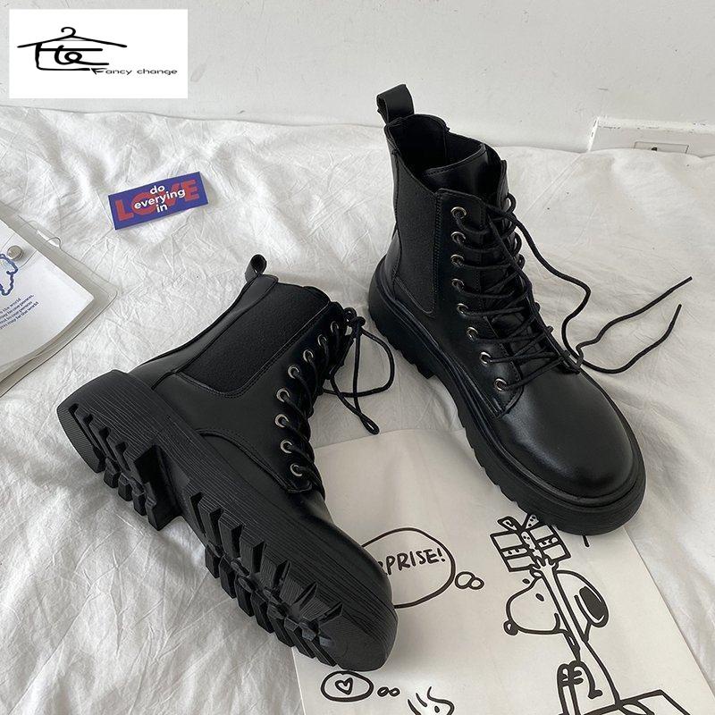 Giày Bốt Martin Mỏng Màu Đen Phong Cách Đường Phố Thời Trang Xuân Thu Cá Tính Cho Nữ