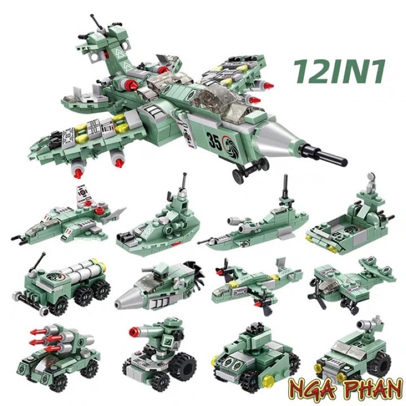 Bộ đồ chơi lắp ráp lego máy bay chiến đấu 12in1 576 chi tiết