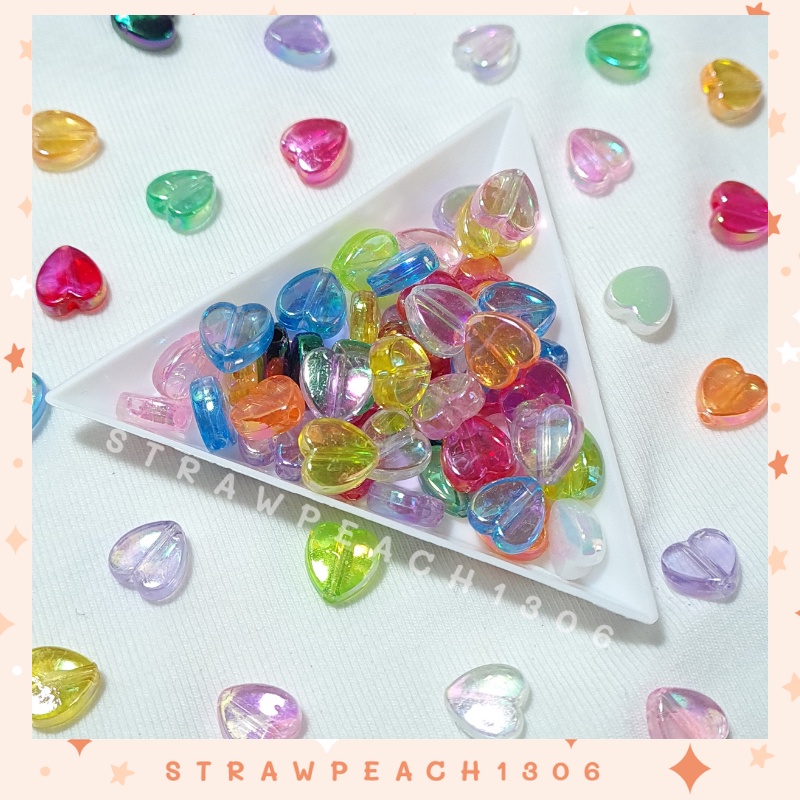 Hạt nhựa hình trái tim hologram xỏ lỗ 2 đầu - strawpeach1306