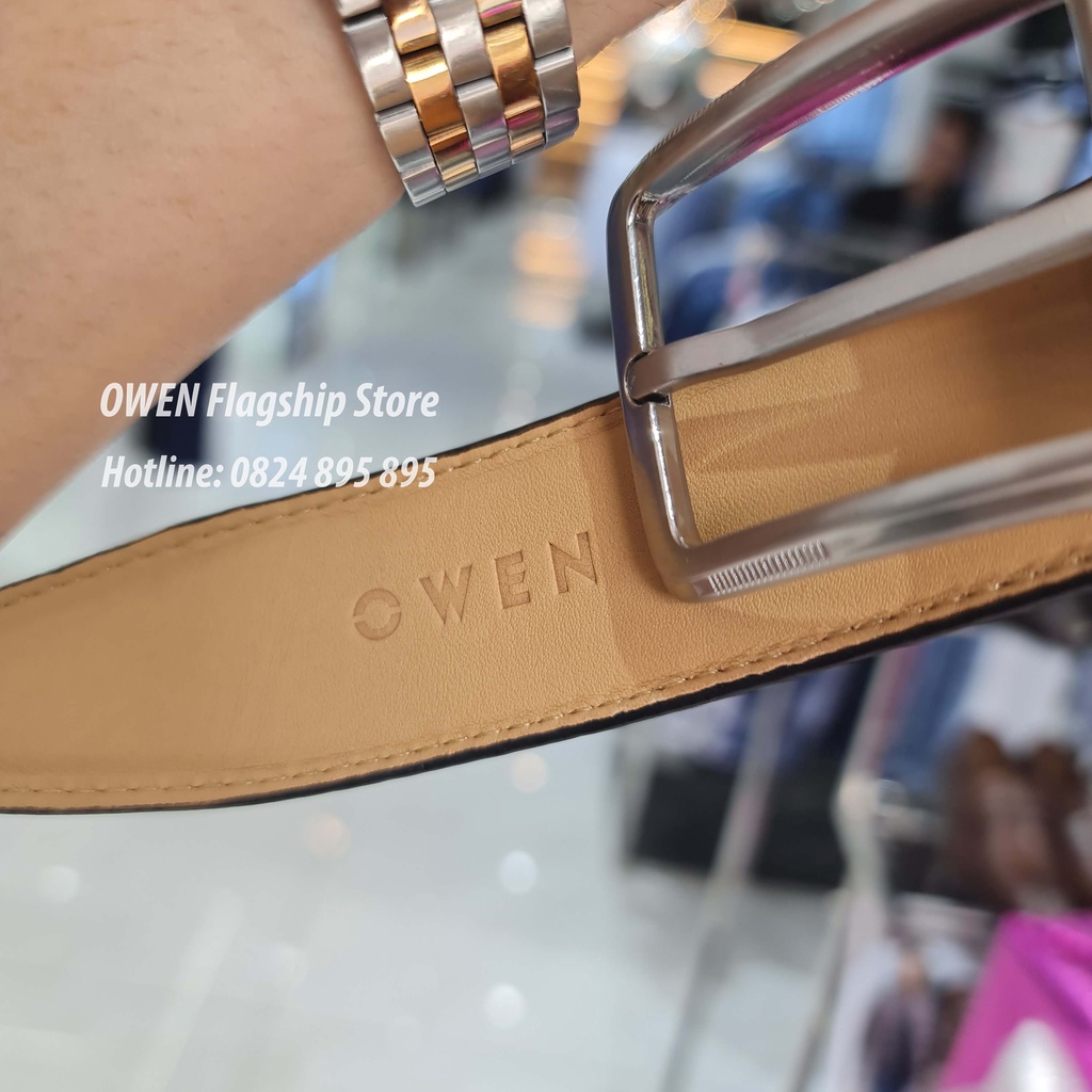OWEN -  Thắt lưng nam OWEN 100% da thật, mặt đen nhám, khóa trượt Mã - BELT81327