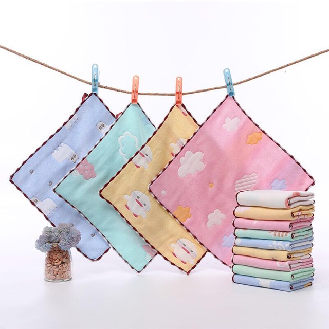 Khăn mặt xô 6 lớp 100% cotton thêu hoạ tiết bo viền rửa mặt cho bé