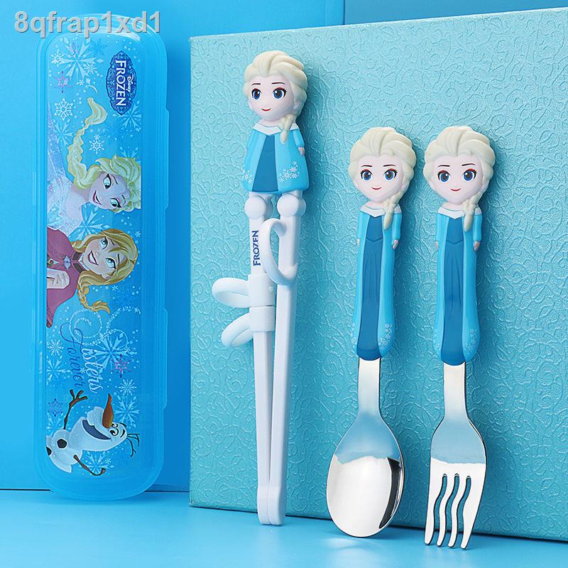 ♛▼✔Disney trẻ em đũa tập giai đoạn hai 6 tuổi 8 bé gái bộ đồ ăn thìa công chúa Aisha học