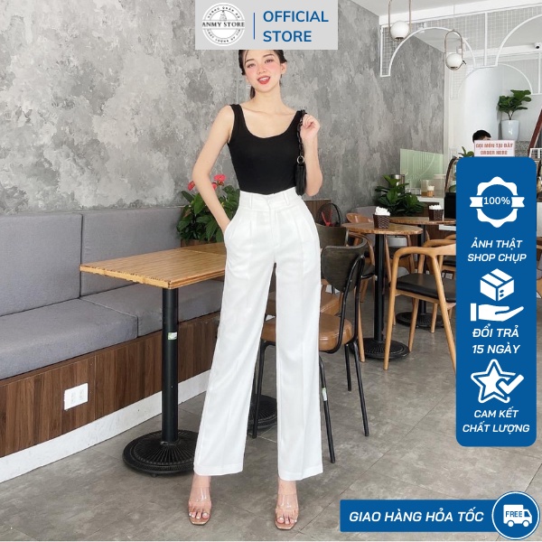 Quần ống suông nữ lưng cao ANMY ống rộng dáng suông cạp cao siêu đứng form tôn dáng chất vải không nhăn không xù Q618