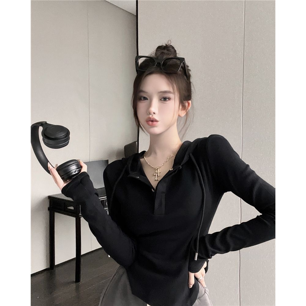 Áo Thun Thể Thao Dài Tay Có Mũ Trùm Phối Dây Rút Cá Tính COZOK