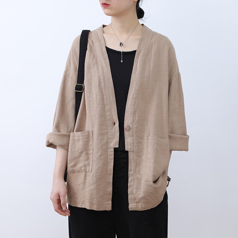 Áo cardigan linen dáng dài, thời trang phong cách Nhật Bản