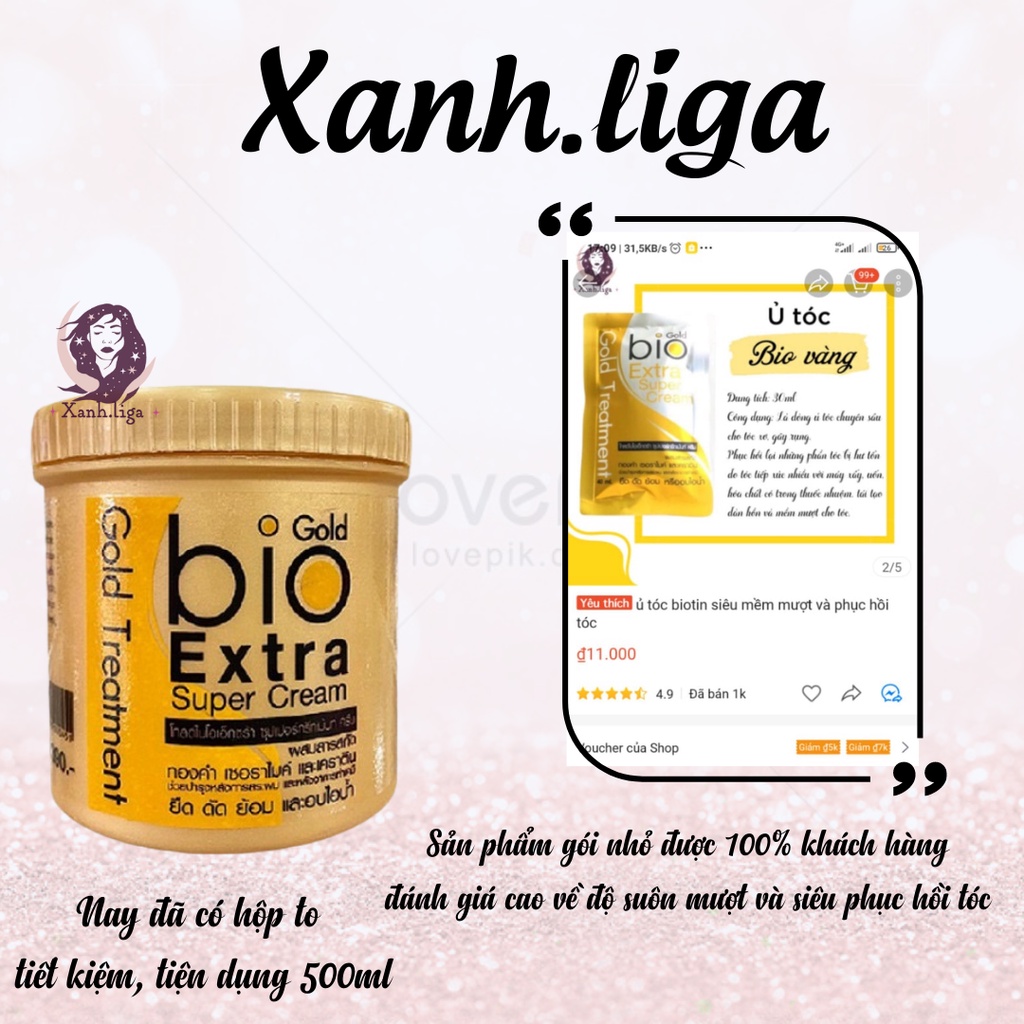 Dầu xả siêu mềm mượt phục hồi tóc hư tổn Biotin Gold - Ủ tóc BIO Gold Treatment Thái Lan 500ml Xanh.liga