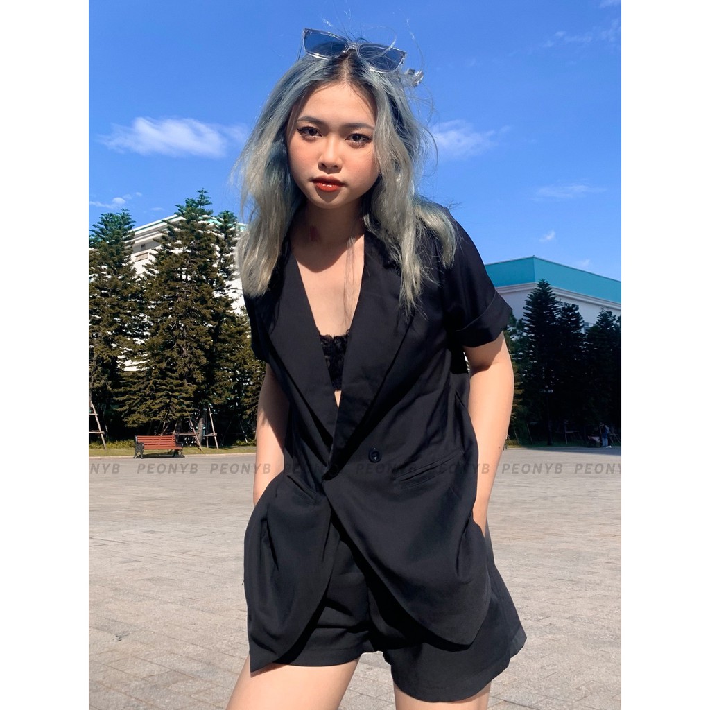 Set Vest Đùi Phối Chun PEONYB Nữ [FREESHIP] 🌸 Bộ quần áo cộc form rộng, short đũi trượt màu ĐEN | TRẮNG | BE Ulzzang 🌸 | BigBuy360 - bigbuy360.vn