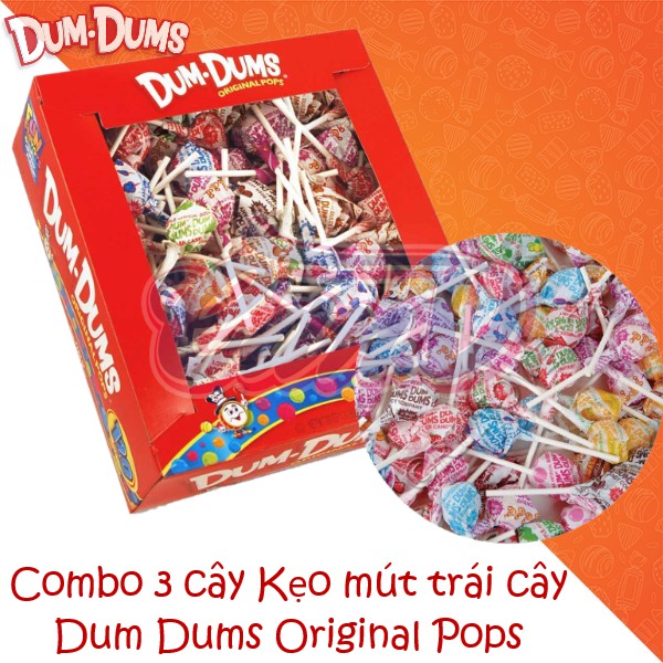 Combo 3 cây Kẹo mút trái cây Dum Dums Original Pops