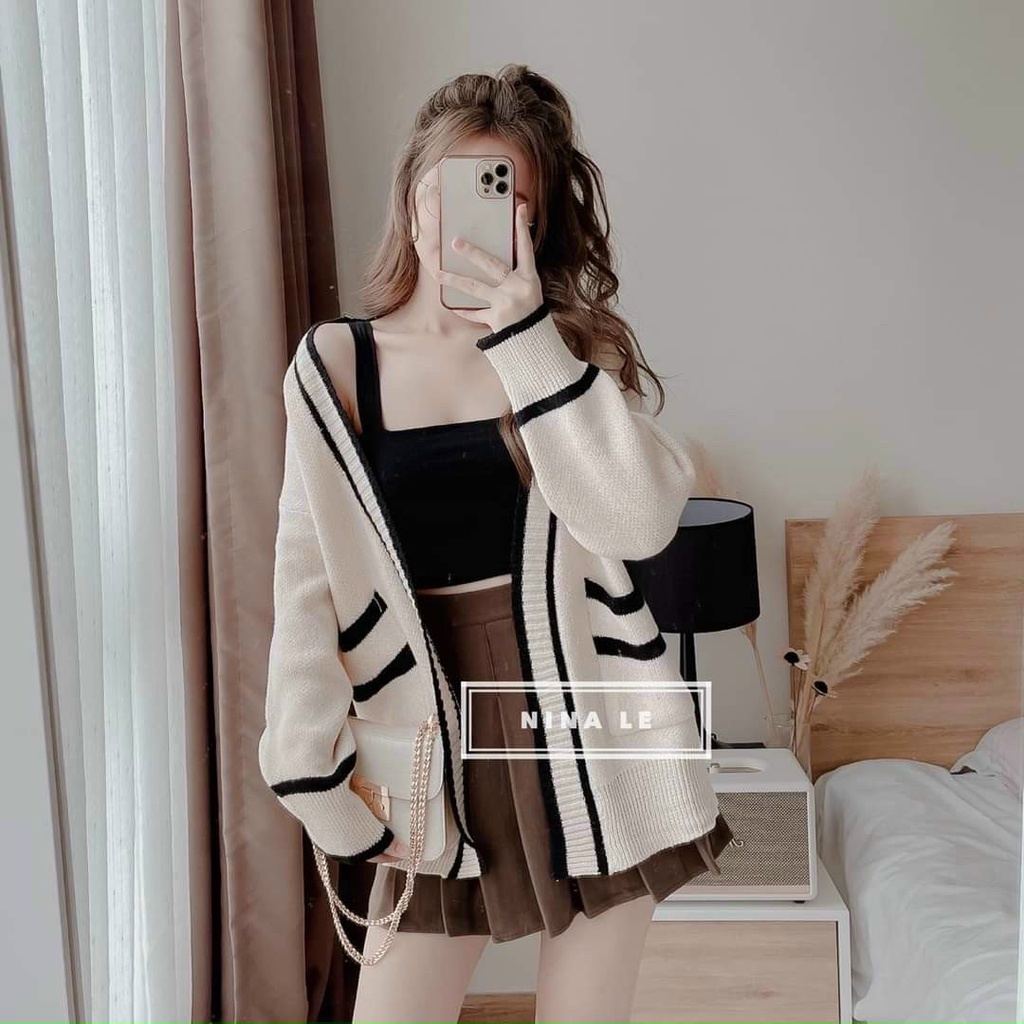 áo len nữ cardigan kẻ sọc kiểu chất len đẹp hàng QC