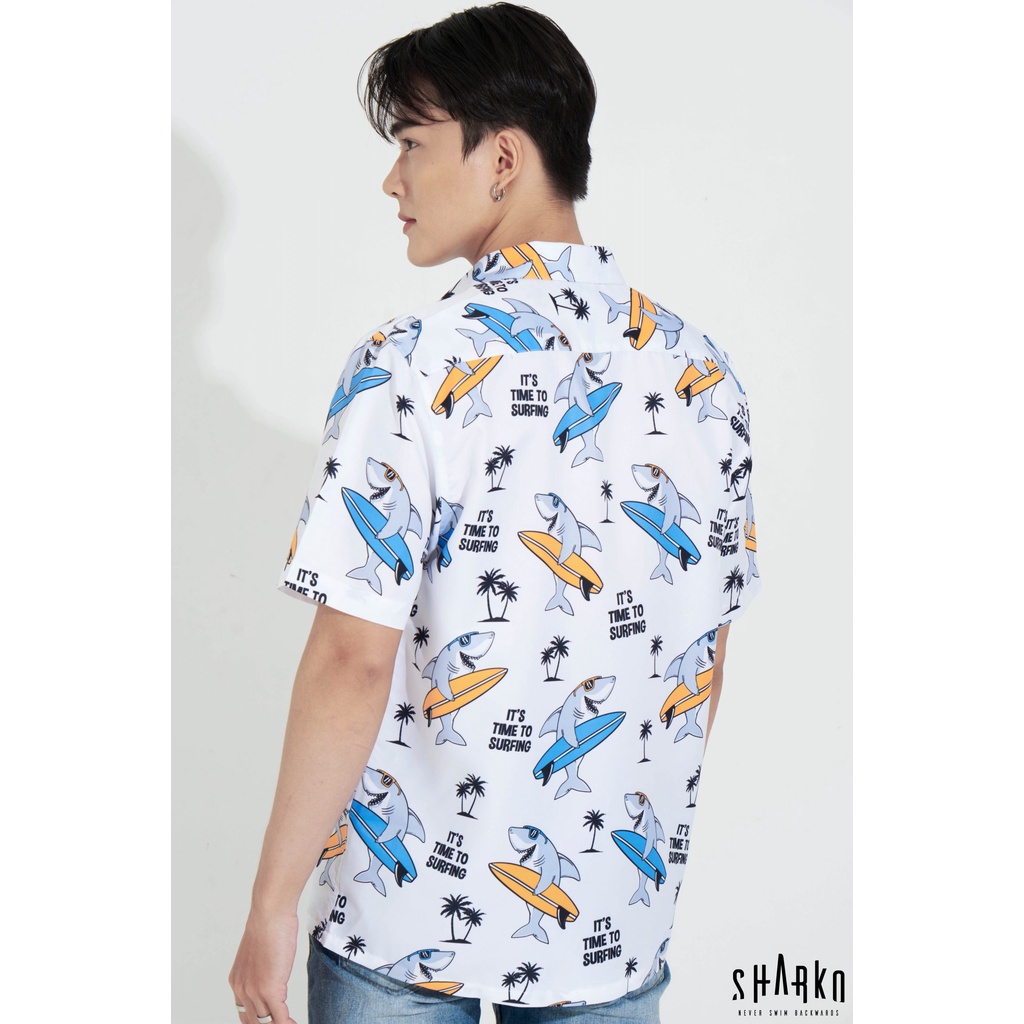Áo sơ mi nam họa tiết SHARKO - SURFING SHARK, vải lụa thoáng mát, không nhăn, form rộng - GNN01 | BigBuy360 - bigbuy360.vn