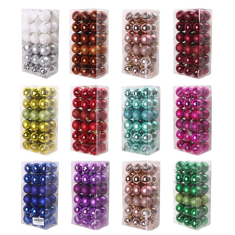Set 36 Phụ Kiện Treo Trang Trí Giáng Sinh / Năm Mới / Tiệc Giáng Sinh Lấp Lánh 40mm 14 Màu