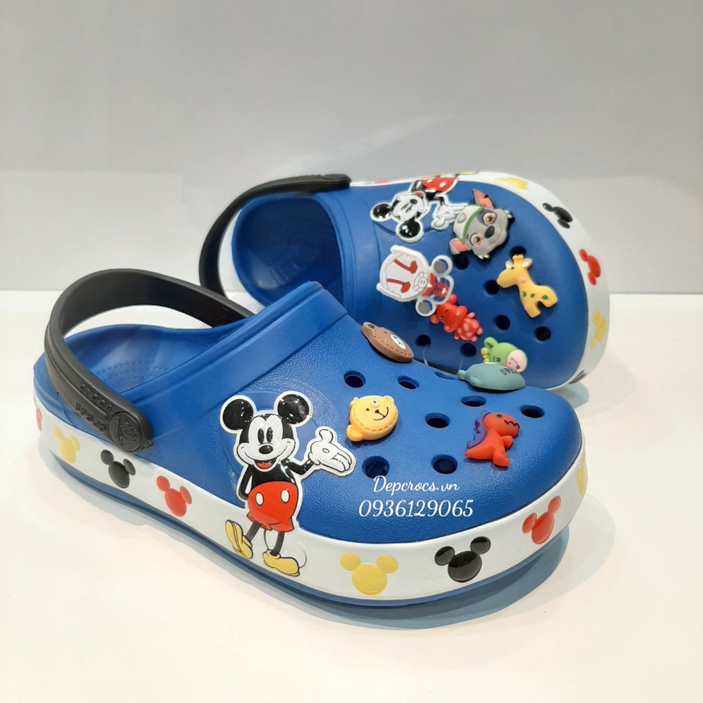 Dép sục crocs trẻ em mickey xanh dương 3D cao cấp, dép cross bé trai bé gái tặng kèm jibbitz - Crocshouse