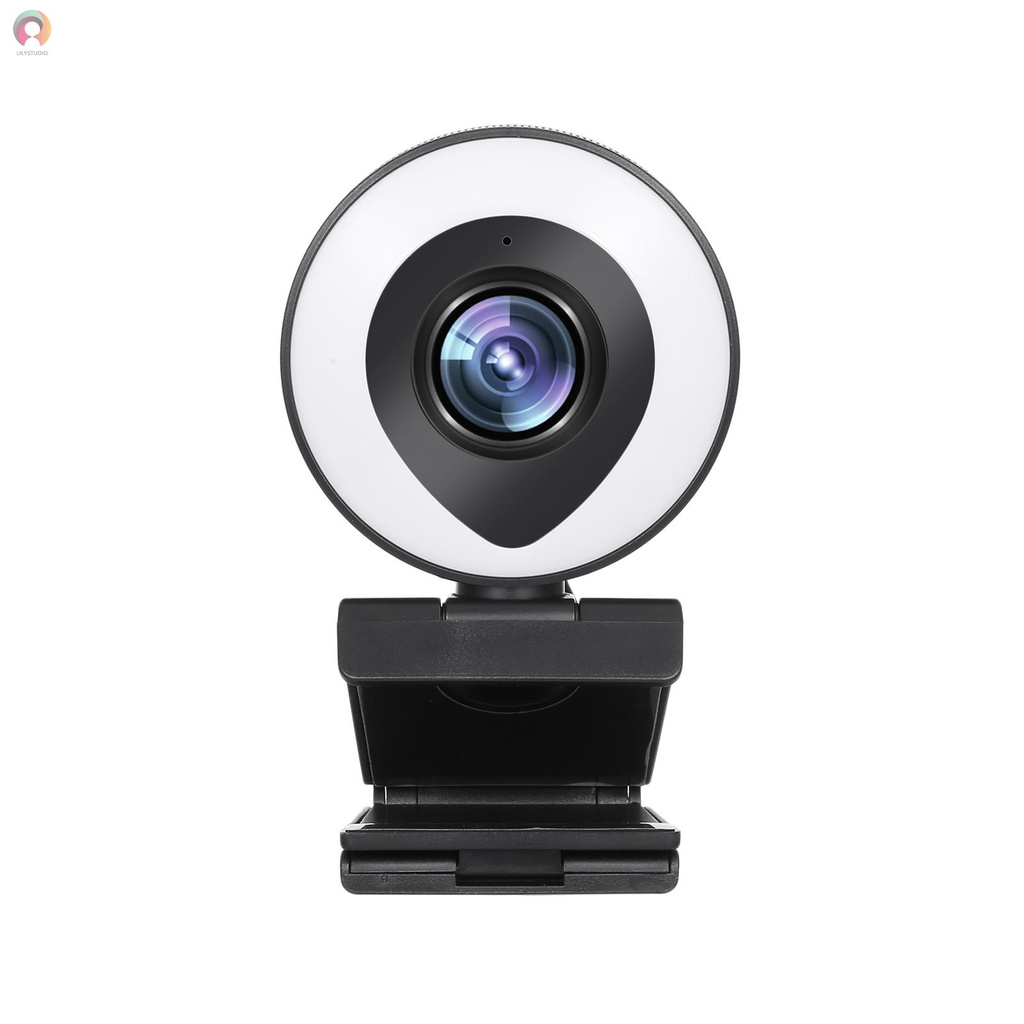 Webcam Streaming 1080P Full HD with Dual Microphone and Ring Light, USB Web Camera Stream for Laptop YouTube OBS