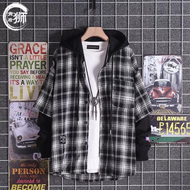 Áo Sơ Mi Caro SM5 Có Nón Liền Mũ chống nắng nam nữ Áo Flannel Phong Cách Đa Năng vải mặc đi nắng Unisex Hàn Quốc 👌