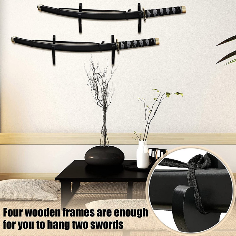 Set 4 Giá Đỡ Kiếm Treo Tường Bằng Gỗ Có Thể Điều Chỉnh Dùng Trưng Bày Võ Thuật Samurai