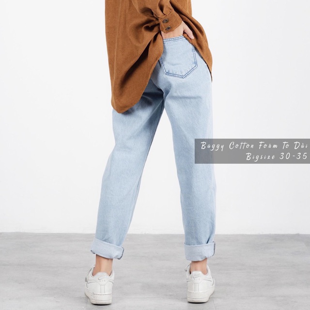 Quần Baggy Phom To Big Size - Lưng Cao - Xanh Nhạt Trơn