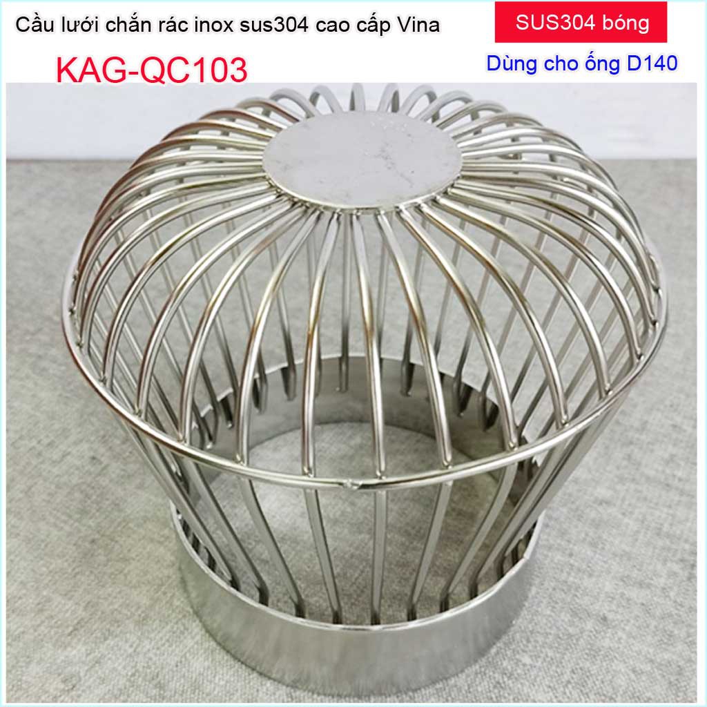 Quả cầu lưới Inox dày D140-168, cầu chắn rác sân thượng thoát nước mưa KAG-QC103 thoát nhanh sử dụng tốt siêu bền