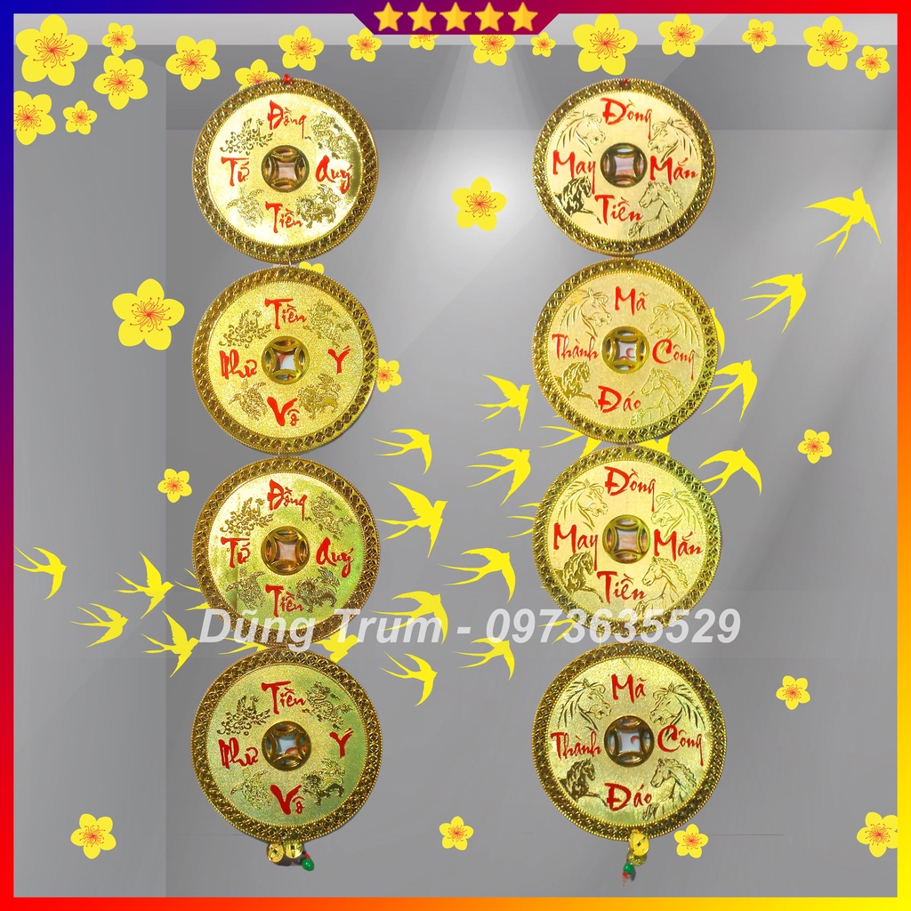 Dây đồng tiền vàng trang trí Tết kích thước chuẩn số đẹp 20 x 97cm, dây liễng tiền may mắn treo Tết cực đẹp