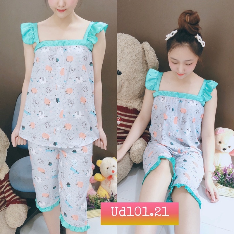 Bộ kate thái 2 dây quần lỡ nhún bèo