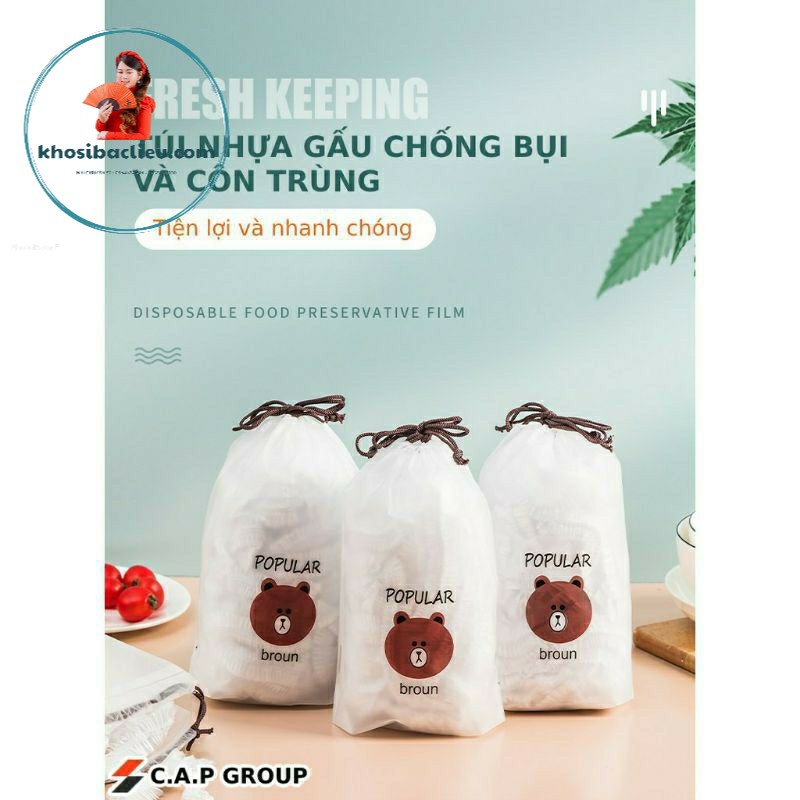 SET 100 MÀNG BỌC thực phẩm túi gấu có chun co giãn tái sử dụng