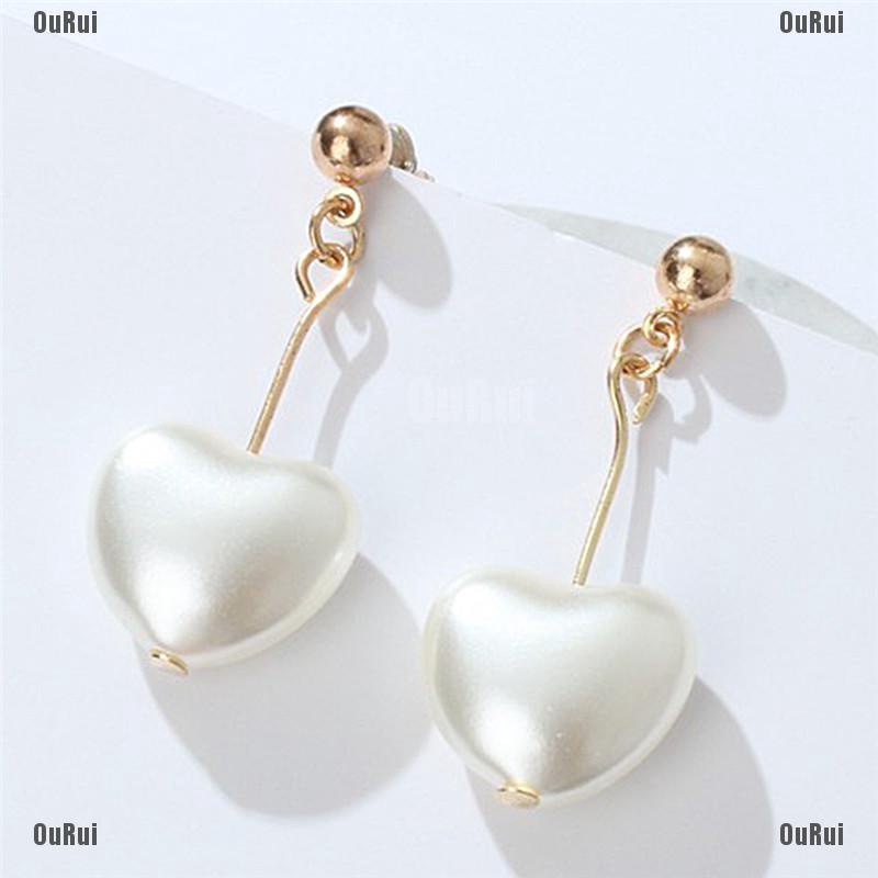 Đôi Bông Tai Hình Trái Tim Nạm Ngọc Trai Giả
