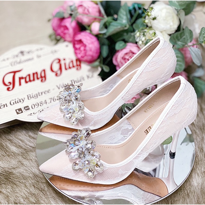 TK1853 GIÀY CƯỚI REN PHỐI ĐÁ PHA LÊ CAO CẤP