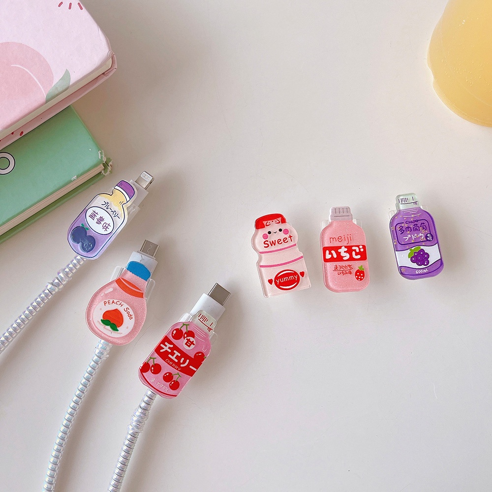 Vỏ Bọc Bảo Vệ Dây Cáp Dữ Liệu Trong Suốt Hình Bình Sữa Trái Cây Cho Huawei OPPO Vivo