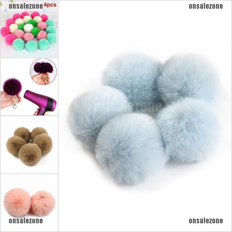 Bộ 4 bông pom pom lông cáo nhân tạo 5cm tự trang trí móc khóa