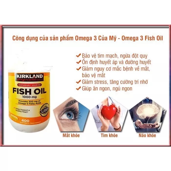 Viên uống dầu cá Kirkland Fish Oil 1000mg 400 viên - hàng Mỹ chính hãng