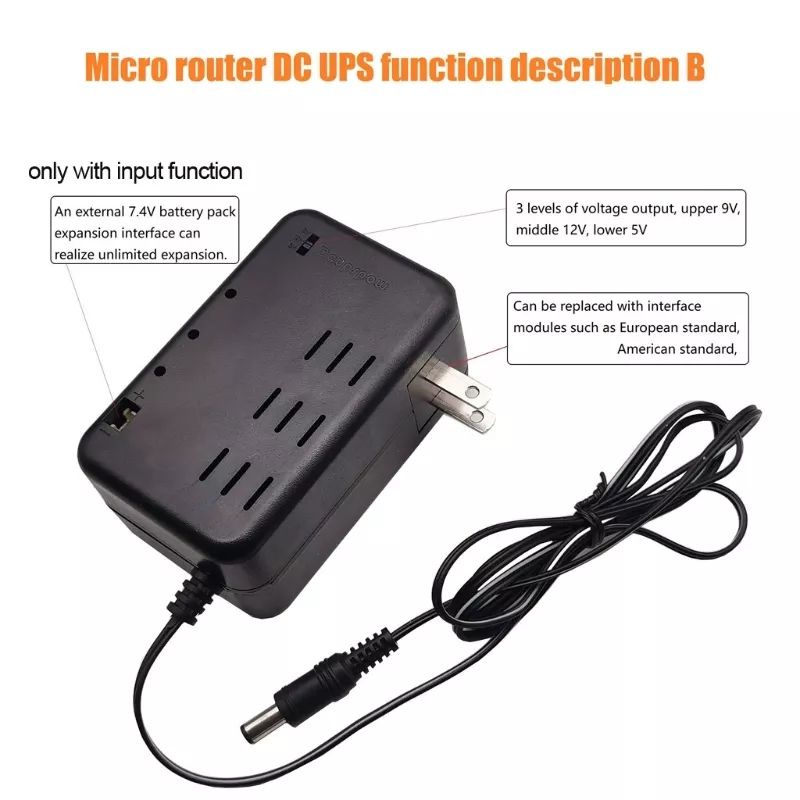 Bộ lưu điện dung lượng cao UPS 5000mAh cho wifi khi mất điện UPS 5V, 9V, 12V