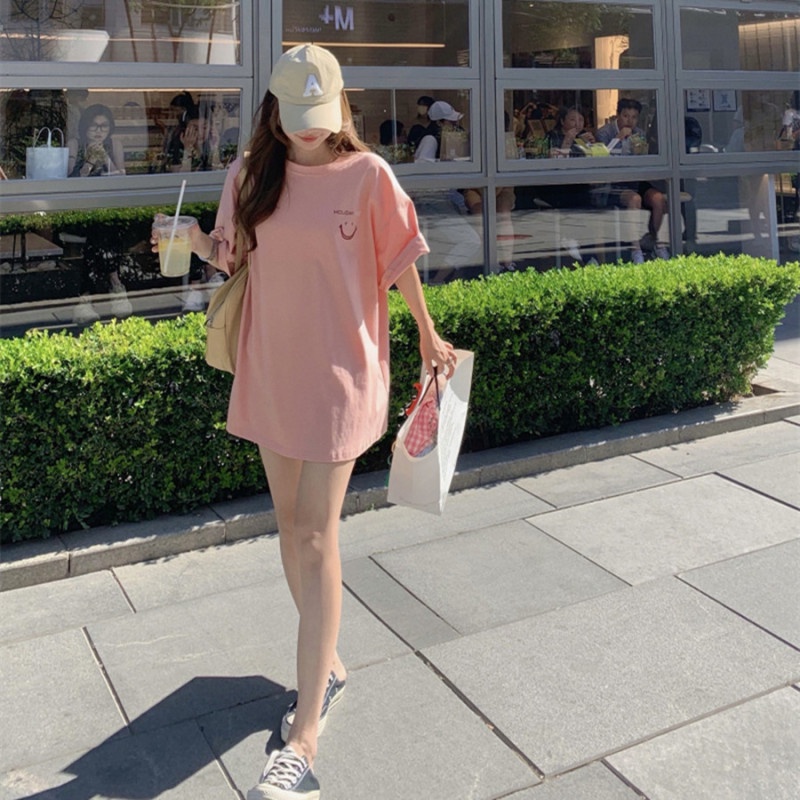 Áo Thun Tay Ngắn Dáng Rộng In Hình Mặt Cười Đơn Giản Trẻ Trung