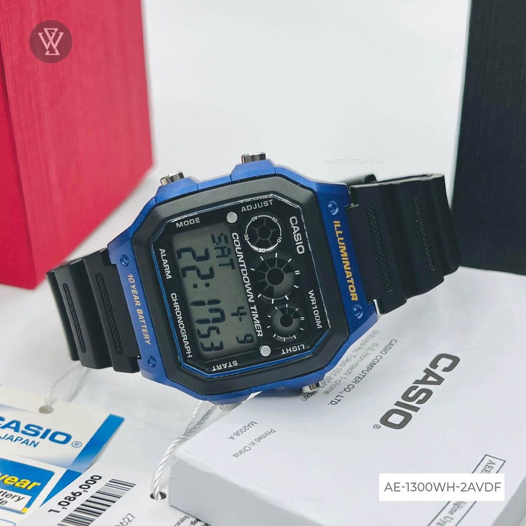 Đồng Hồ Điện Tử Nam Casio WATCHSTORE AE-1300WH-2A Thiết Kế Mặt Kính Vuông 42mm, Vỏ Và Dây Đeo Nhựa Chắc Chắn