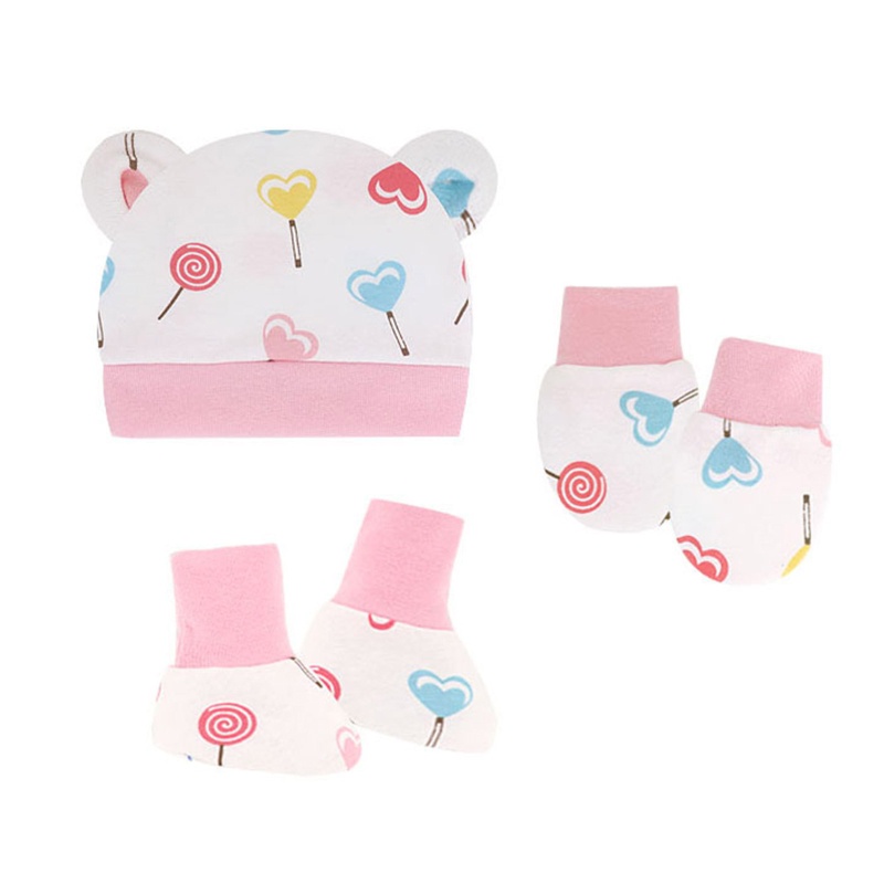 1 Bộ Găng Tay + Mũ + Đôi Găng Tay Bằng Cotton Mềm Mại Chống Trầy Xước Dành Cho Bé Sơ Sinh